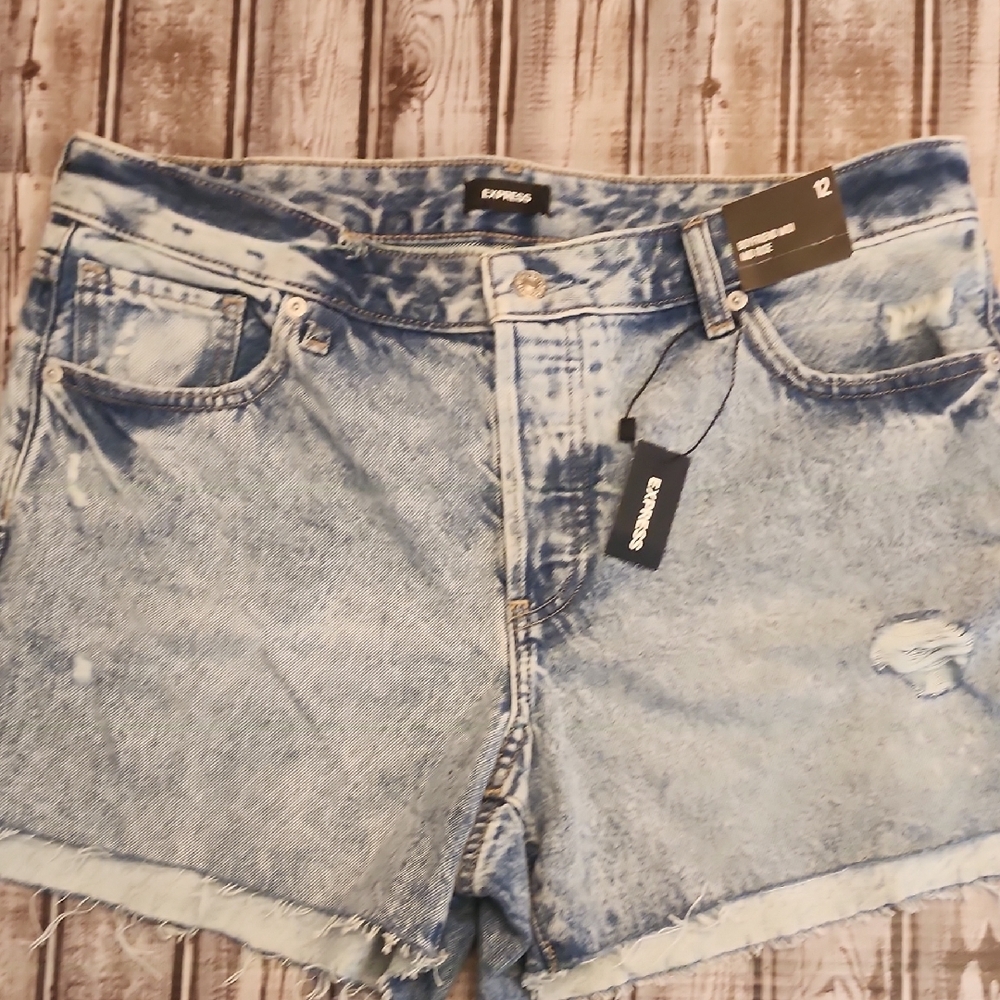 Express Women's Light Blue Distressed Jean Shorts Size 12